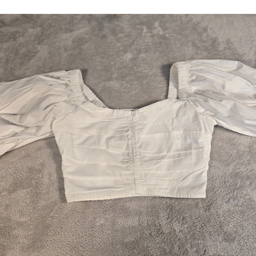 Abercrombie & Fitch White Puff Sleeve Cottagecore Romantic Smocked Crop Top‎ XS